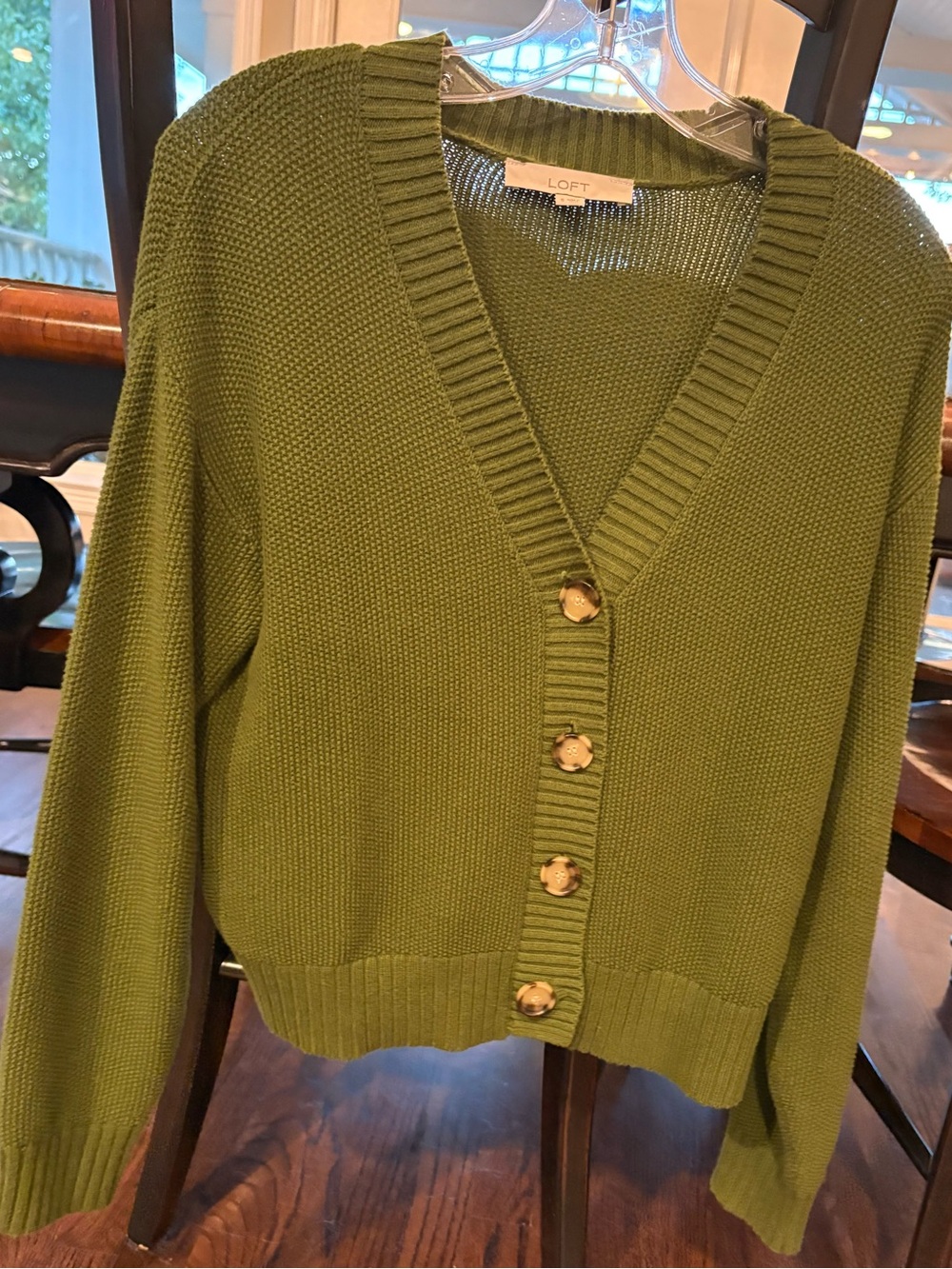 LOFT Olive Green V-Neck Button-Front Cardigan